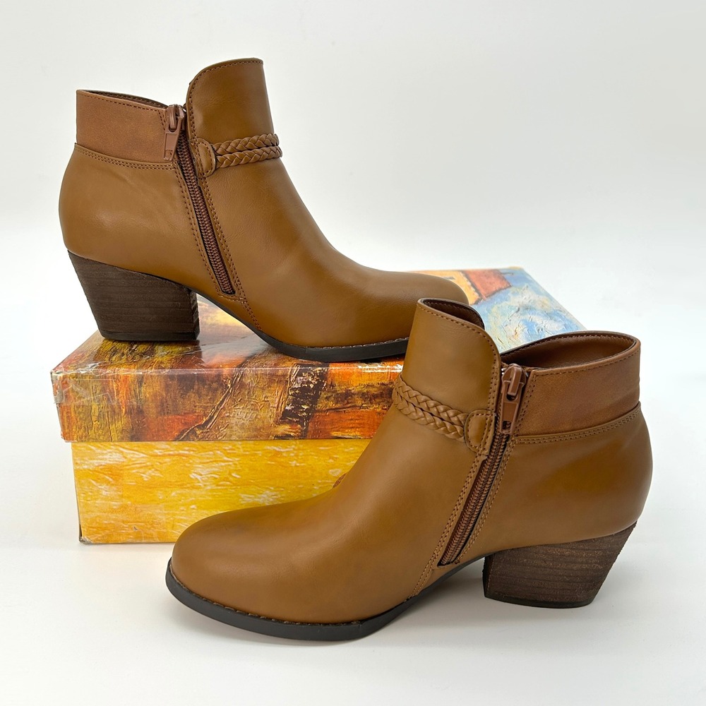 Womens Ankle Booties Bella Vita Audrina Size 6.5 Tan Block Heel Ankle Boots NEW - Picture 2 of 8